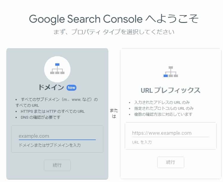 Googleサーチコンソールの設定には大きく、URLプレフィックスとドメインの2種類があります